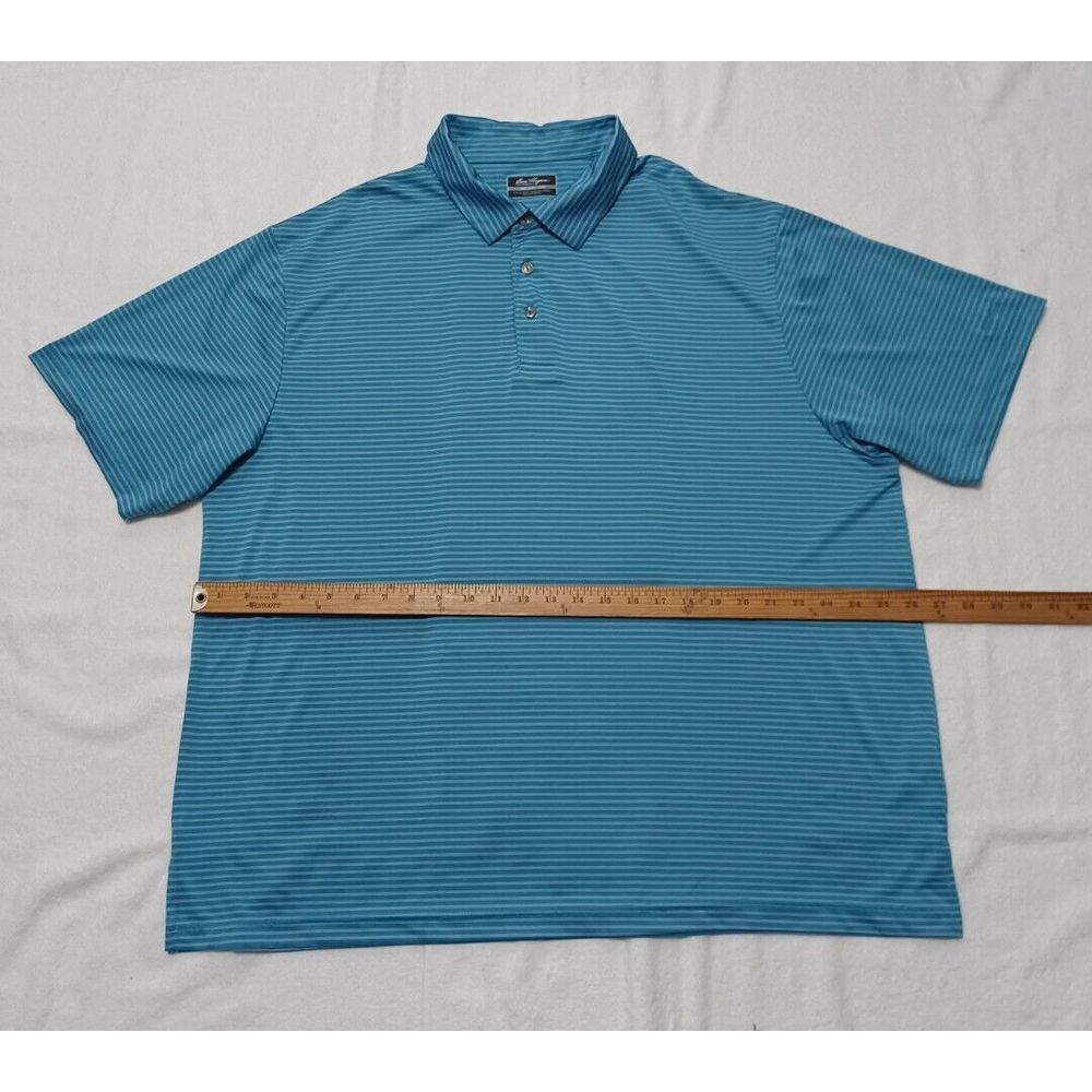 Ben Hogan Performance Mens 2XL Teal Blue Striped‎ Short Sleeve Golf Polo Shirt